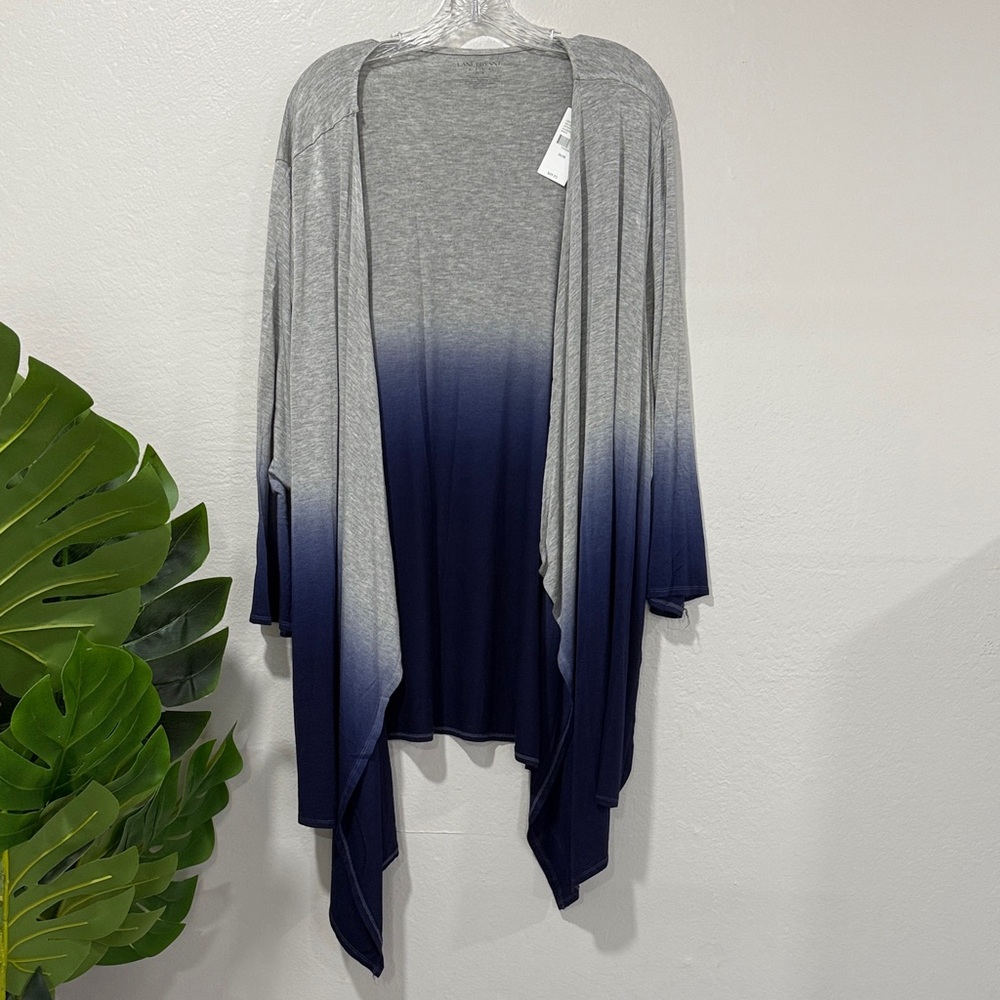 NWT Lane Bryant open front Gray and Blue Ombre dip dye Cardigan plus size 26/28